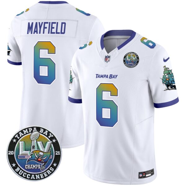 Buccaneers Tampa City Super Bowl LIV Patch Vapor Limited Jersey – All Stitched – White – Baker Mayfield Jersey