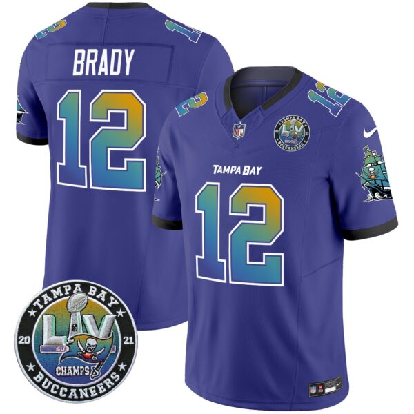 Buccaneers Tampa City Super Bowl LIV Patch Vapor Limited Jersey – All Stitched – Purple – Tom Brady Jersey