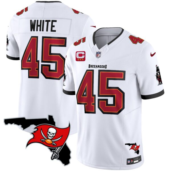 Buccaneers Florida Patch Vapor Limited Jersey – All Stitched – White – Devin White Jersey