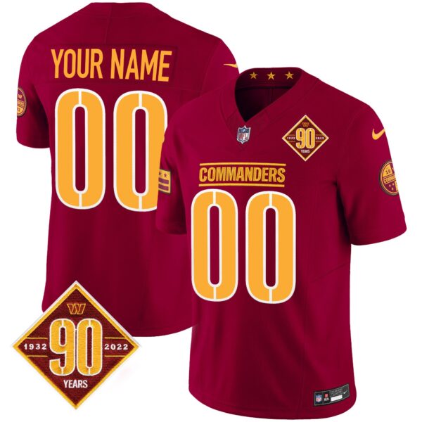 Washington Commanders 90th Anniversary Patch Vapor Custom Jersey – All Stitched – Burgundy Jersey