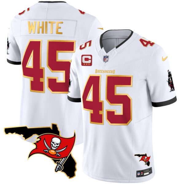 Buccaneers Florida Patch Gold Trim Vapor Jersey – All Stitched – White – Devin White Jersey