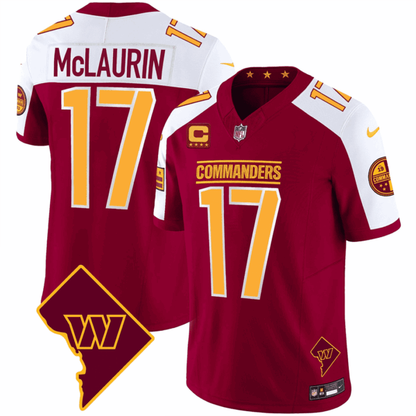 Washington Commanders Washington DC Map Patch Jersey – All Stitched – Burgundy Alternate – Terry McLaurin Jersey