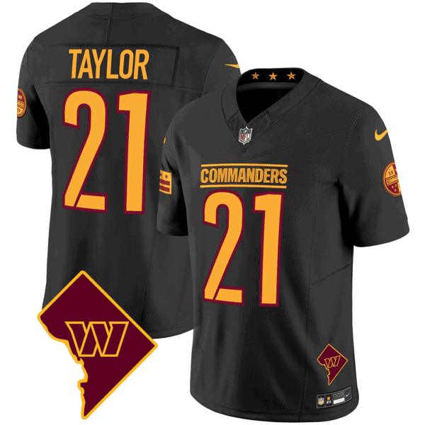 Washington Commanders Washington DC Map Patch Jersey – All Stitched – Black – Sean Taylor Jersey