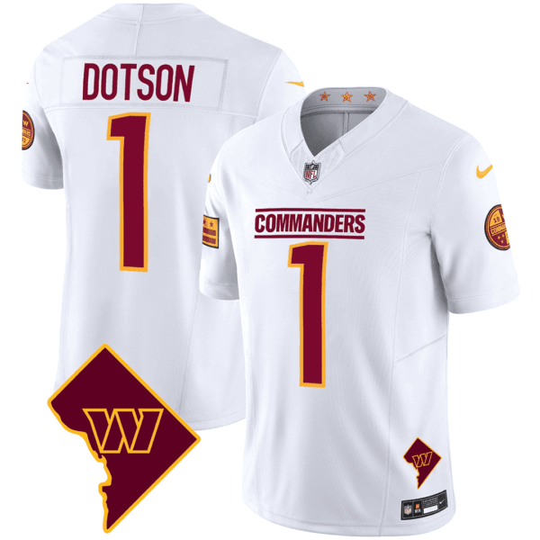 Washington Commanders Washington DC Map Patch Jersey – All Stitched – White – Jahan Dotson Jersey