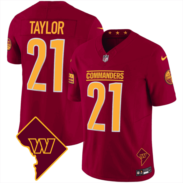 Washington Commanders Washington DC Map Patch Jersey – All Stitched – Burgundy – Sean Taylor Jersey