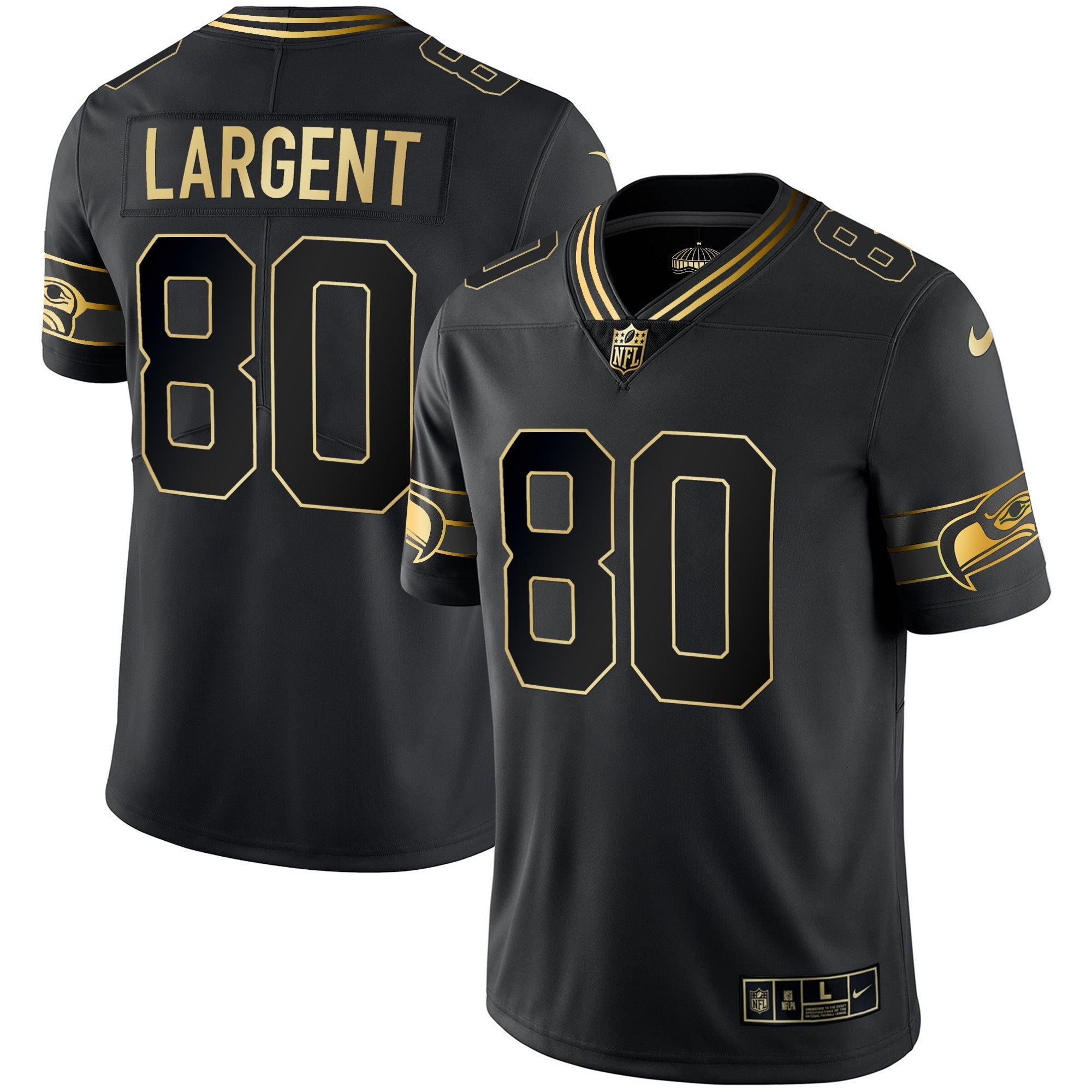 Seahawks Throwback & Gold Jersey – All Stitched – Black Gold – Steve Largent Jersey