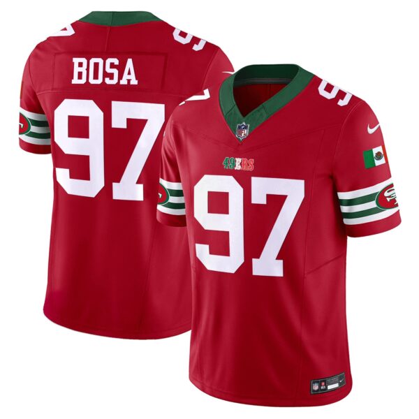 49ers Mexico Vapor Jersey V2 – All Stitched – Red – Nick Bosa Jersey
