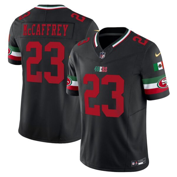 49ers Mexico Vapor Jersey V2 – All Stitched – Black – Christian McCaffrey Jersey