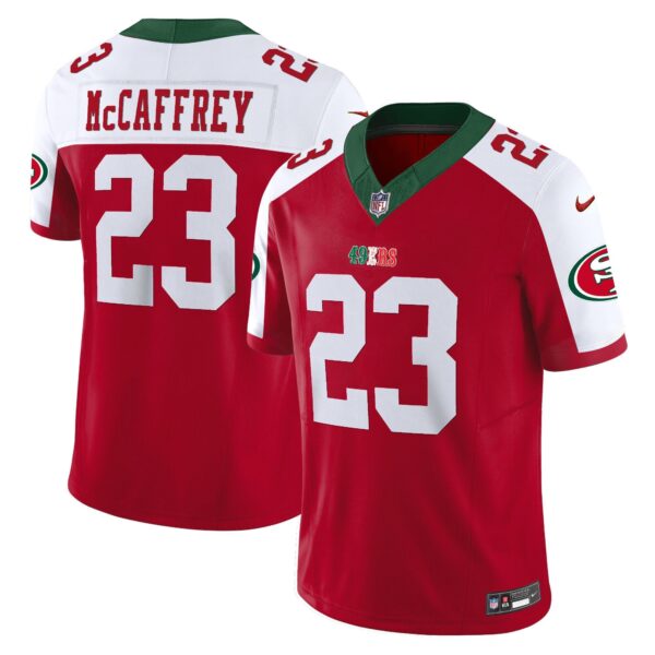 49ers Mexico Vapor Jersey V2 – All Stitched – Red Alternate – Christian McCaffrey Jersey