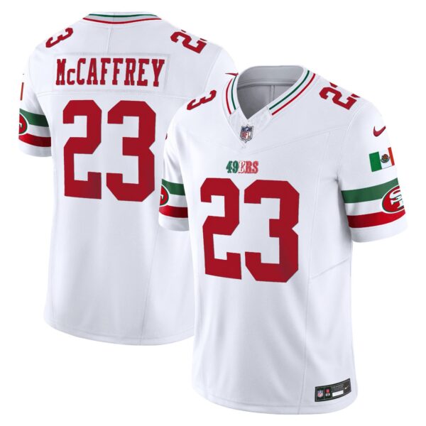 49ers Mexico Vapor Jersey V2 – All Stitched – White – Christian McCaffrey Jersey