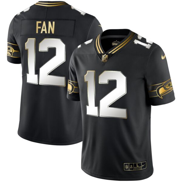 Seahawks Throwback & Gold Jersey – All Stitched – Black Limited – 12th Fan Jersey