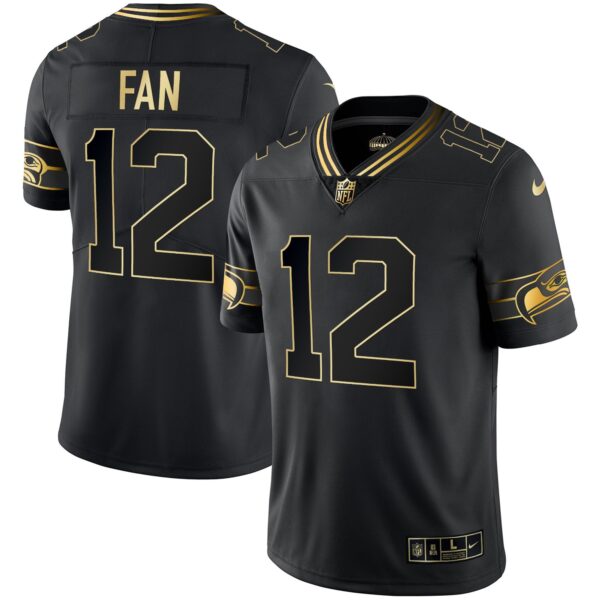 Seahawks Throwback & Gold Jersey – All Stitched – Black Gold – 12th Fan Jersey