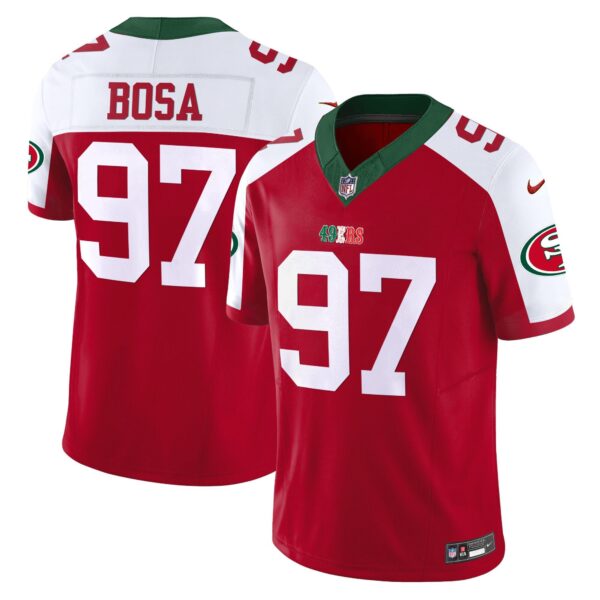 49ers Mexico Vapor Jersey V2 – All Stitched – Red Alternate – Nick Bosa Jersey