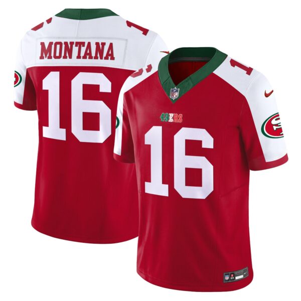 49ers Mexico Vapor Jersey V2 – All Stitched – Red Alternate – Joe Montana Jersey