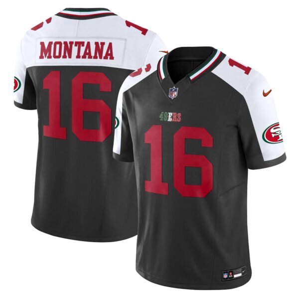 49ers Mexico Vapor Jersey V2 – All Stitched – Black Alternate – Joe Montana Jersey
