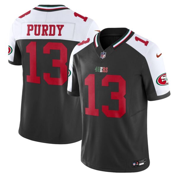 49ers Mexico Vapor Jersey V2 – All Stitched – Black Alternate – Brock Purdy Jersey
