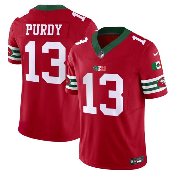 49ers Mexico Vapor Jersey V2 – All Stitched – Red – Brock Purdy Jersey