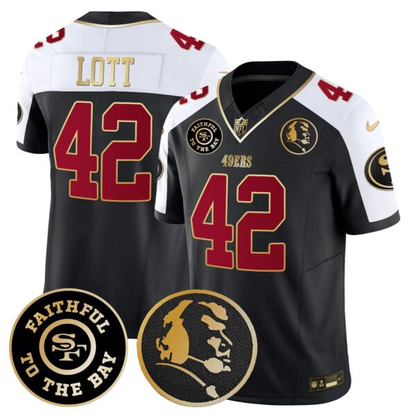 49ers Faithful & John Madden Patch Vapor Jersey – All Stitched – Black Alternate – Ronnie Lott Jersey