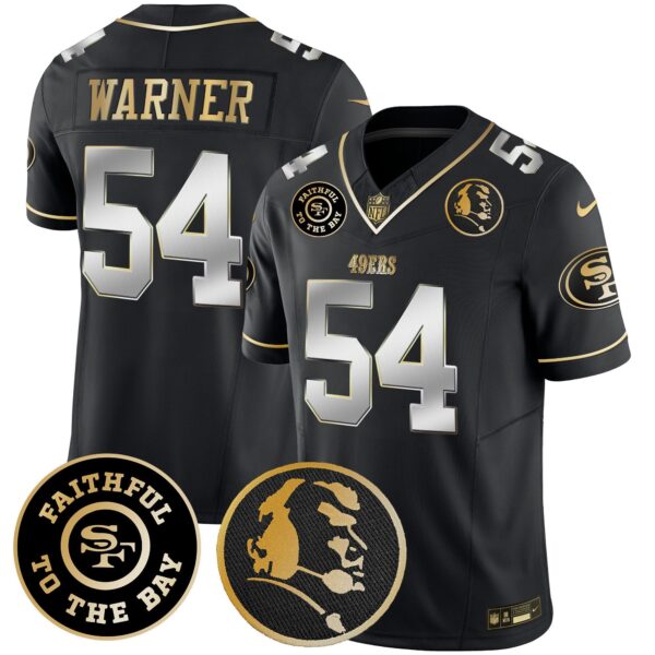 49ers Faithful & John Madden Patch Vapor Jersey – All Stitched – Black Limited – Fred Warner Jersey