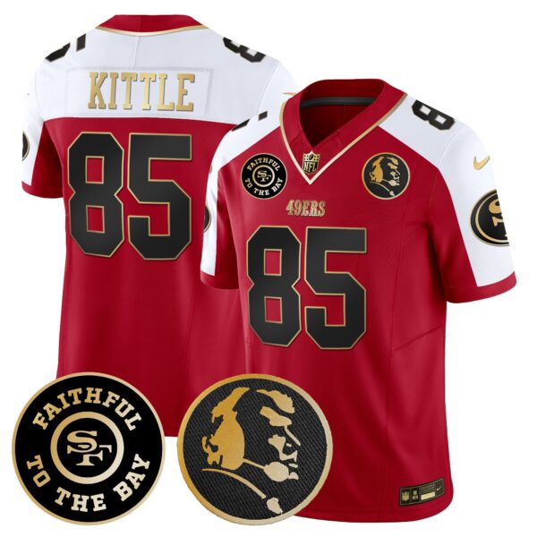 49ers Faithful & John Madden Patch Vapor Jersey – All Stitched – Alternate – George Kittle Jersey