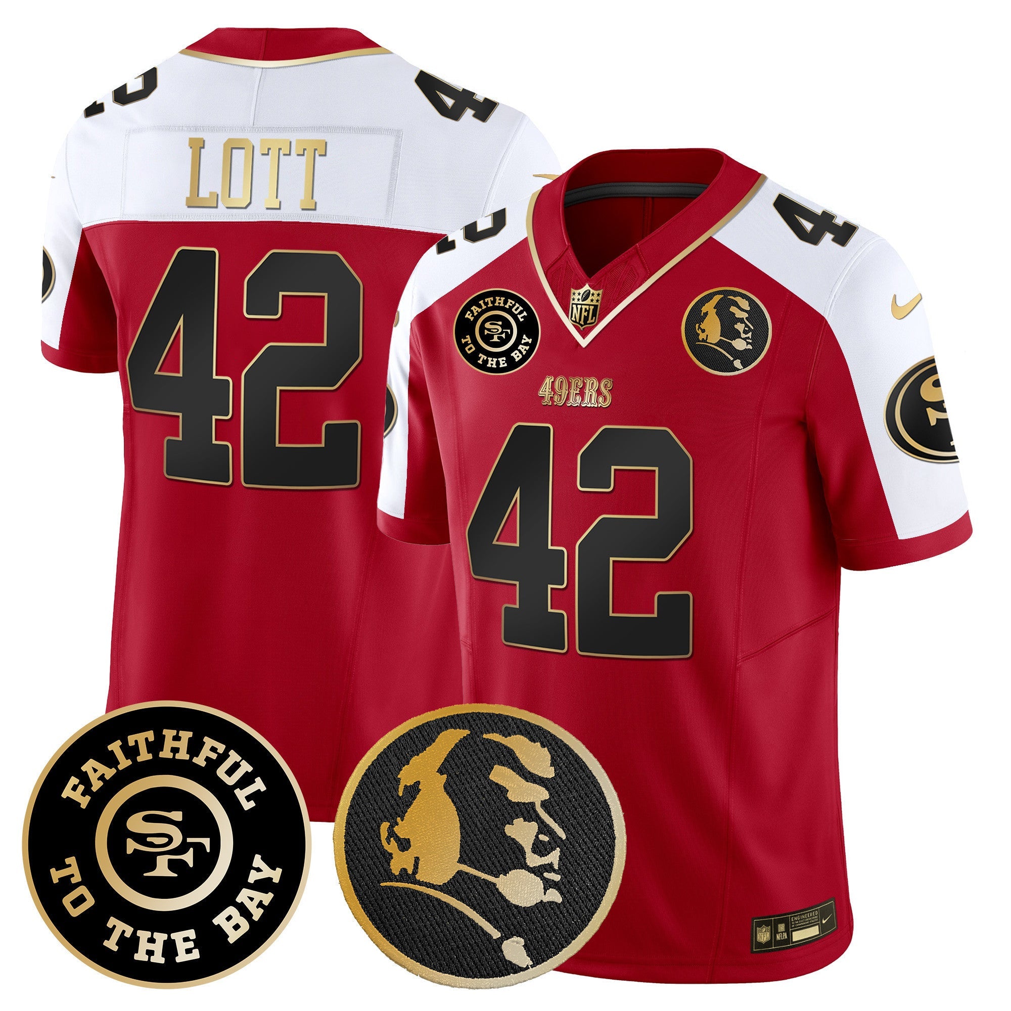 49ers Faithful & John Madden Patch Vapor Jersey – All Stitched – Alternate – Ronnie Lott Jersey
