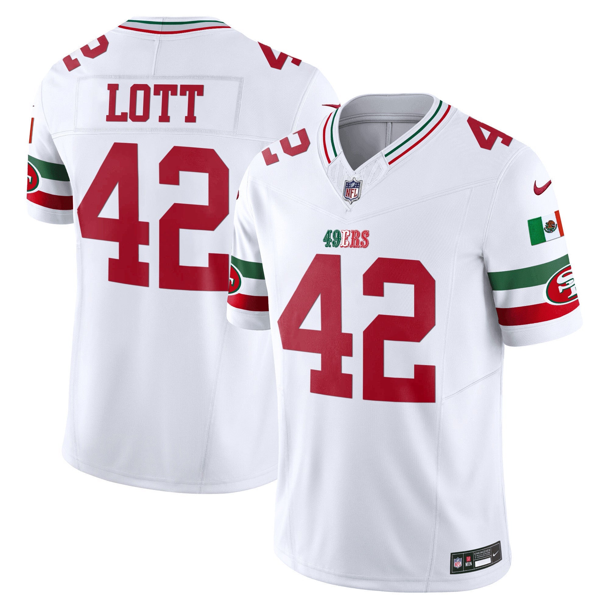 49ers Mexico Vapor Jersey V2 – All Stitched – White – Ronnie Lott Jersey