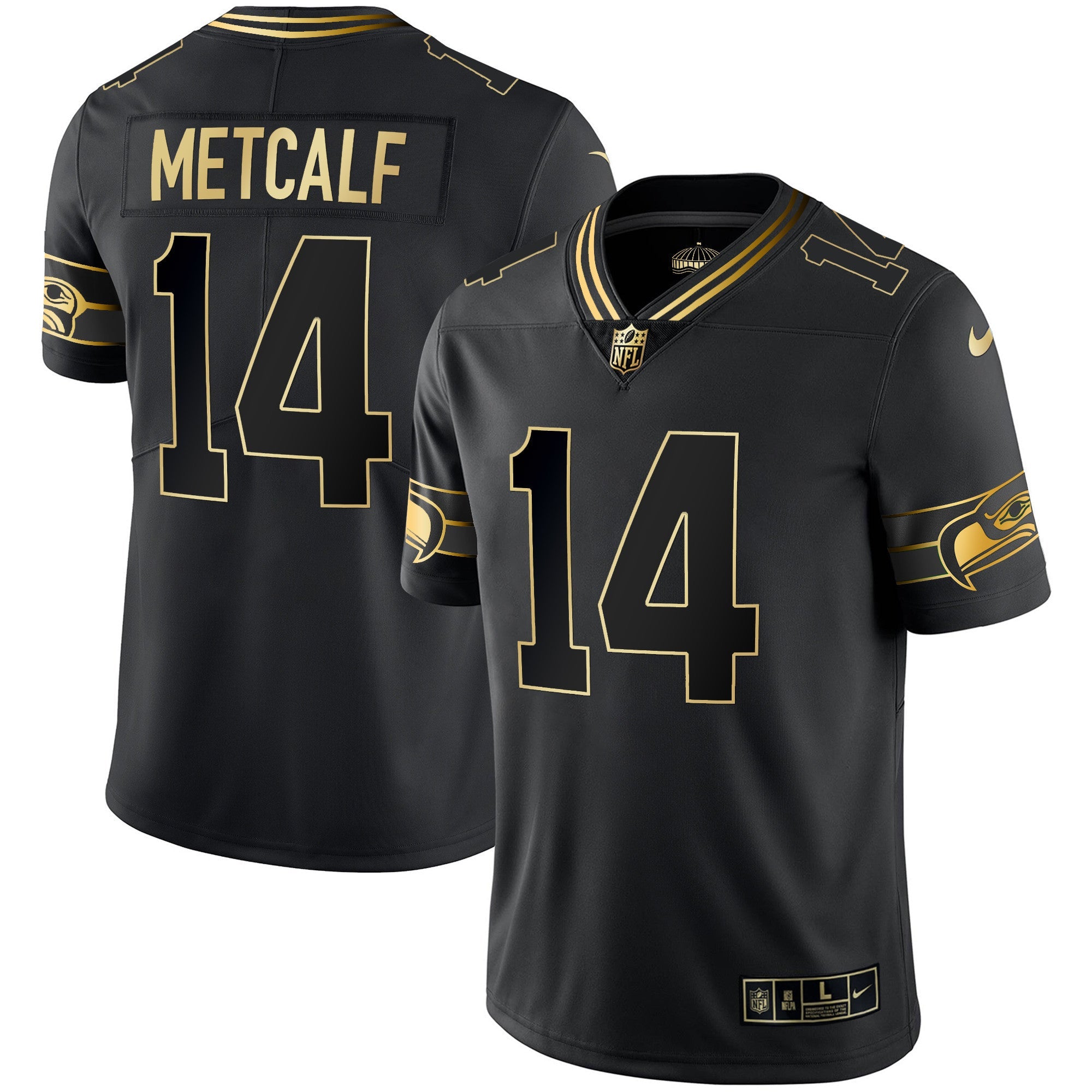 Seahawks Throwback & Gold Jersey – All Stitched – Black Gold – DK Metcalf Jersey