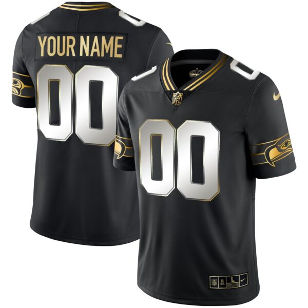 Seahawks Throwback & Gold Custom Jersey – All Stitched – Black Limited Jersey