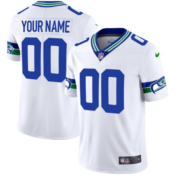 Seahawks Throwback & Gold Custom Jersey – All Stitched – White Jersey