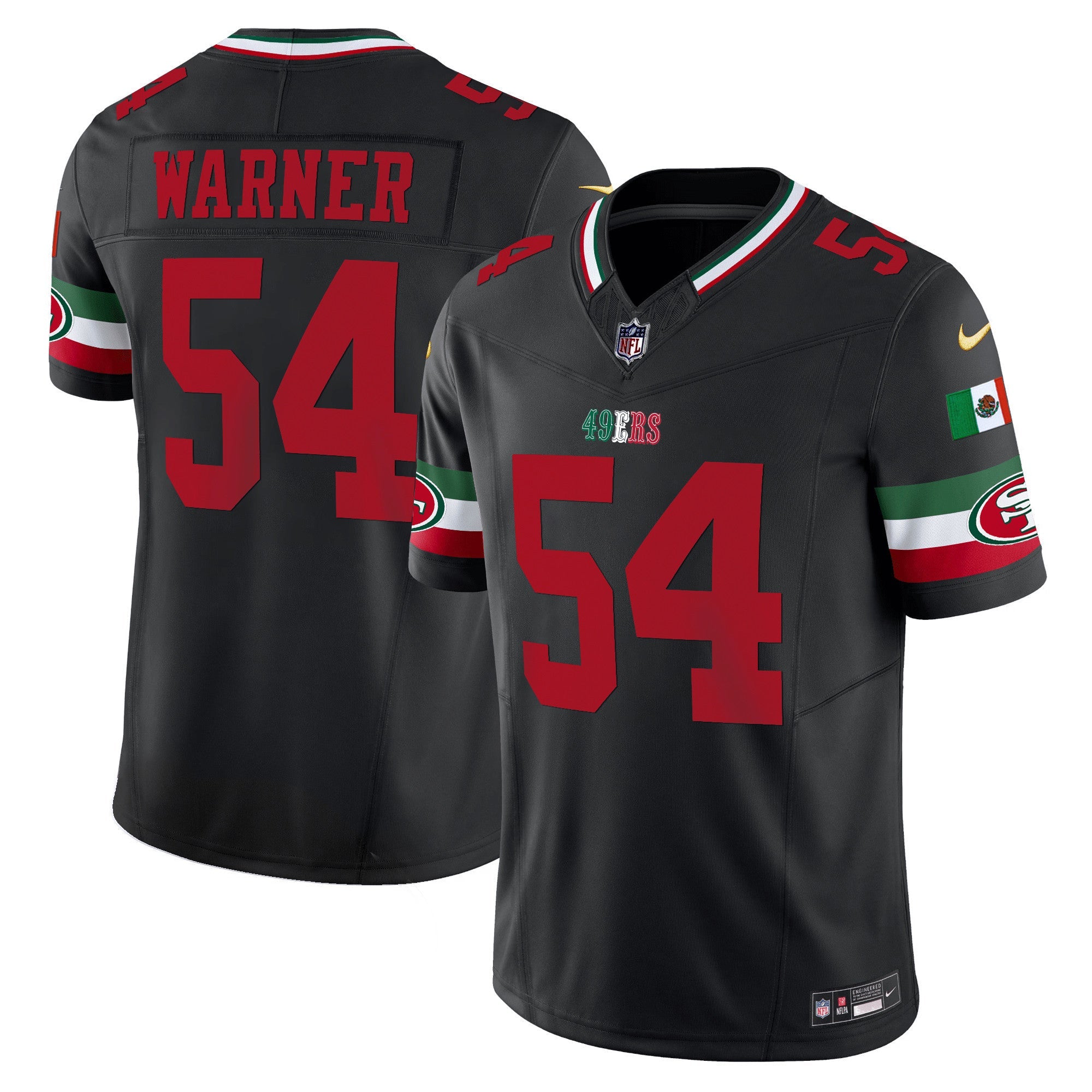 49ers Mexico Vapor Jersey V2 – All Stitched – Black – Fred Warner Jersey