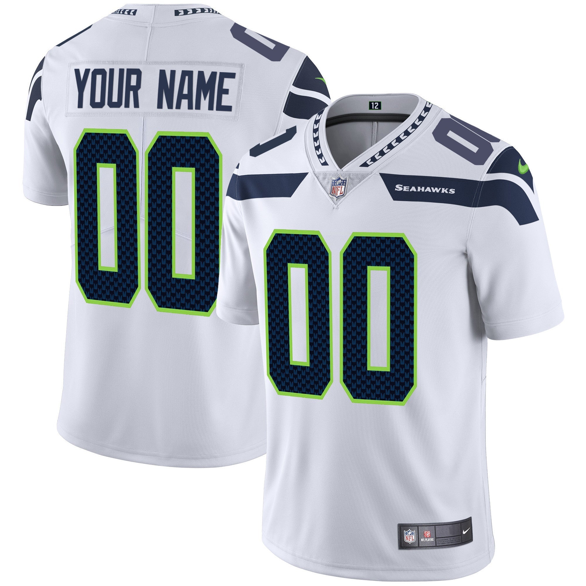 Seahawks Vapor Custom Jersey – All Stitched – White Jersey