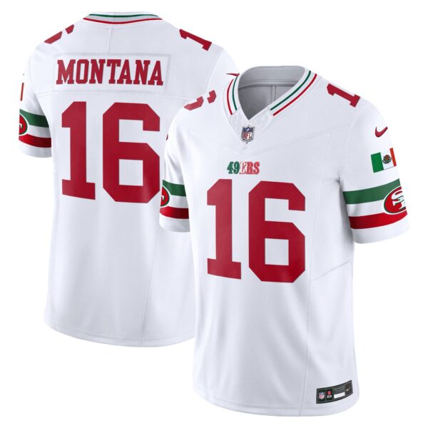 49ers Mexico Vapor Jersey V2 – All Stitched – White – Joe Montana Jersey
