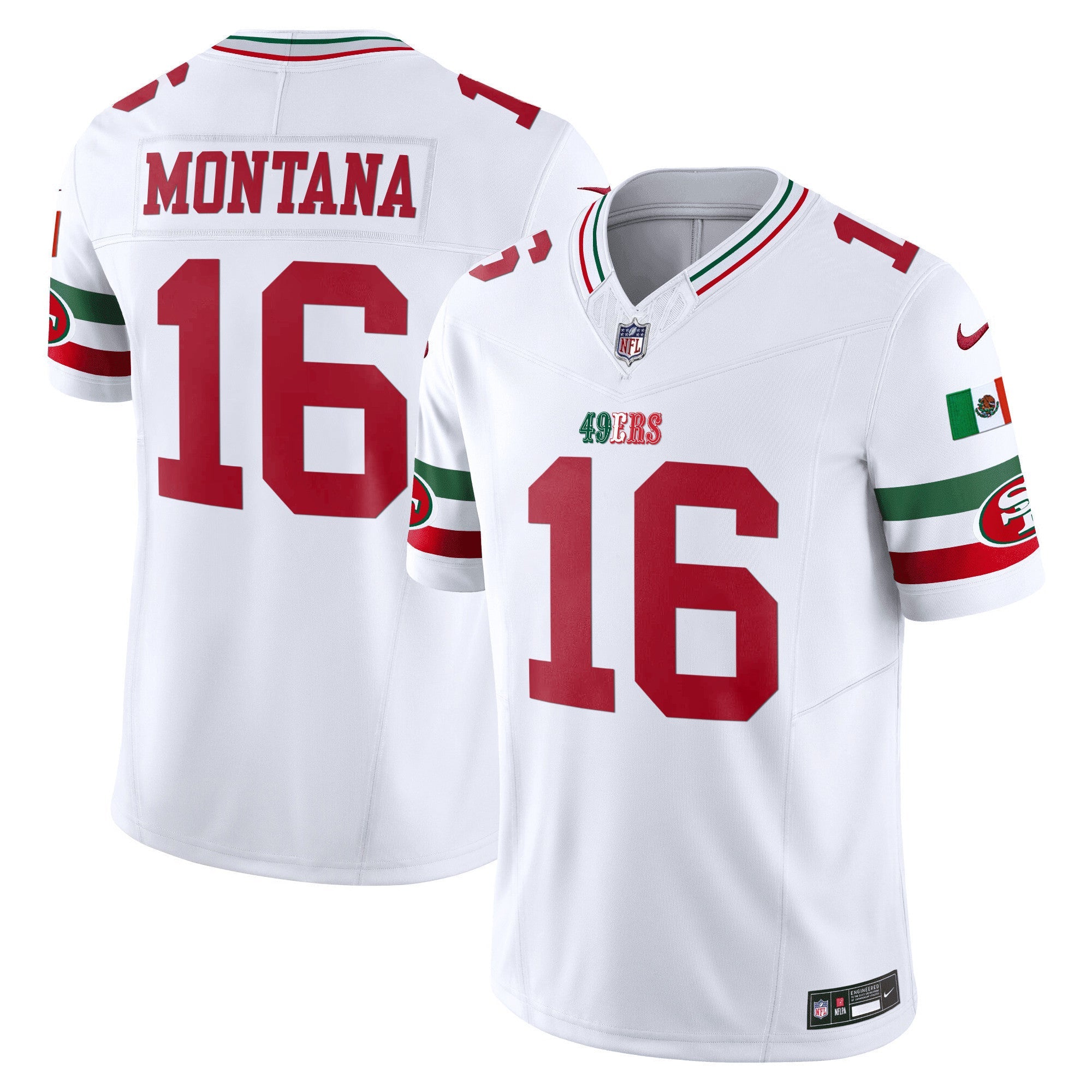 49ers Mexico Vapor Jersey V2 – All Stitched – White – Joe Montana Jersey