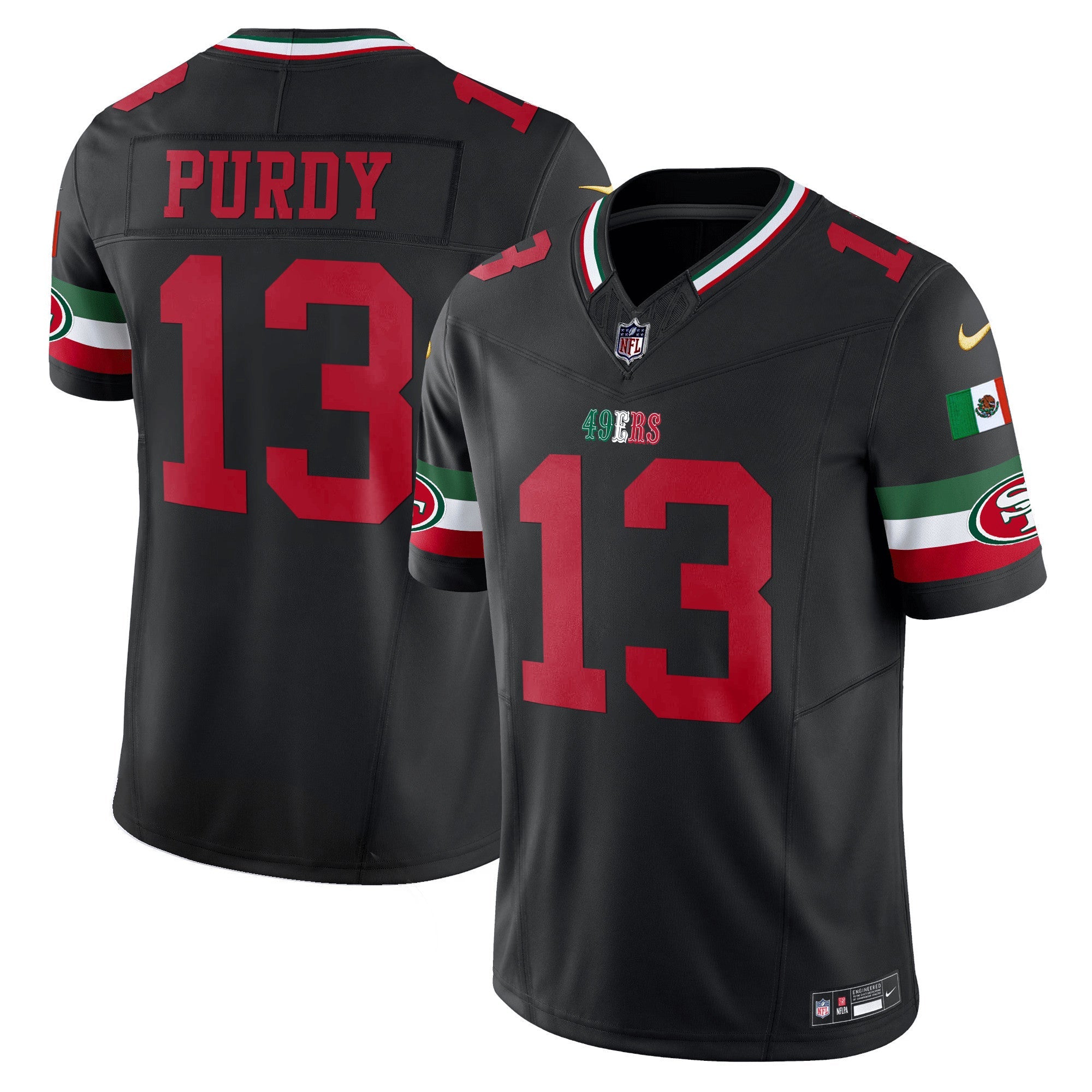 49ers Mexico Vapor Jersey V2 – All Stitched – Black – Brock Purdy Jersey