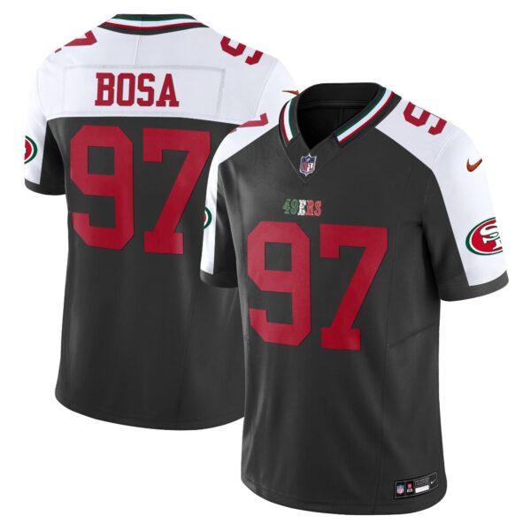 49ers Mexico Vapor Jersey V2 – All Stitched – Black Alternate – Nick Bosa Jersey