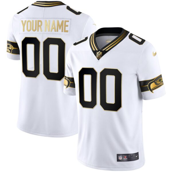 Seahawks Throwback & Gold Custom Jersey – All Stitched – White Gold Jersey