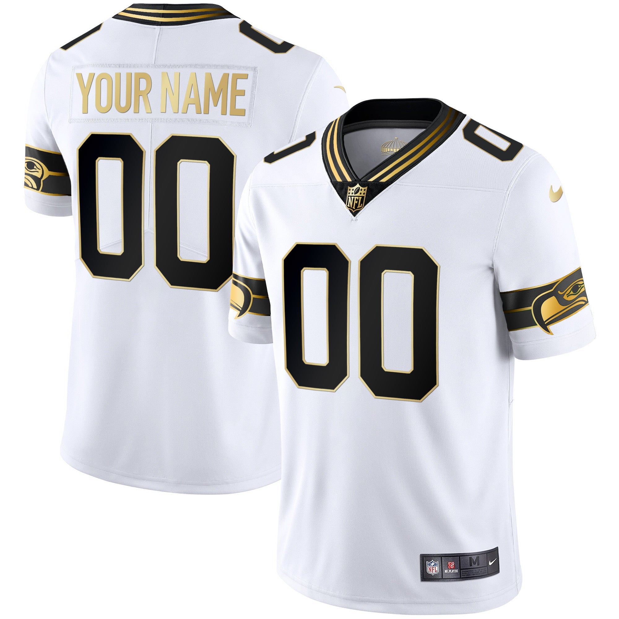 Seahawks Throwback & Gold Custom Jersey – All Stitched – White Gold Jersey