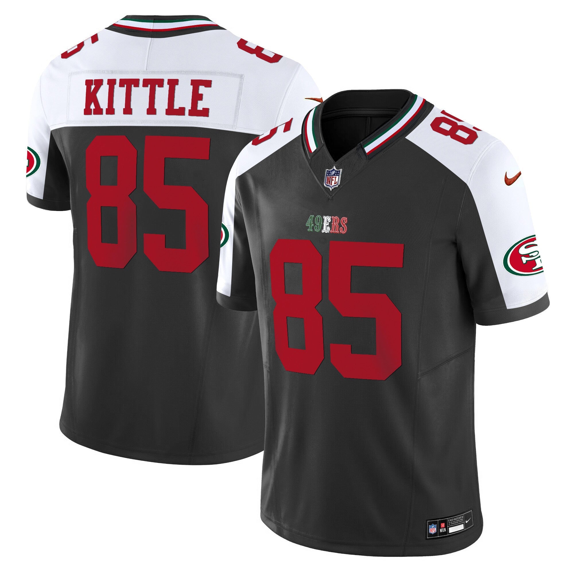 49ers Mexico Vapor Jersey V2 – All Stitched – Black Alternate – George Kittle Jersey