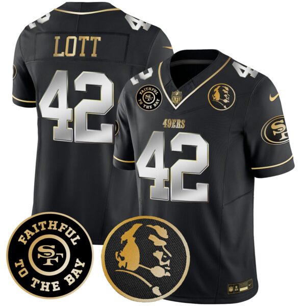 49ers Faithful & John Madden Patch Vapor Jersey – All Stitched – Black Limited – Ronnie Lott Jersey