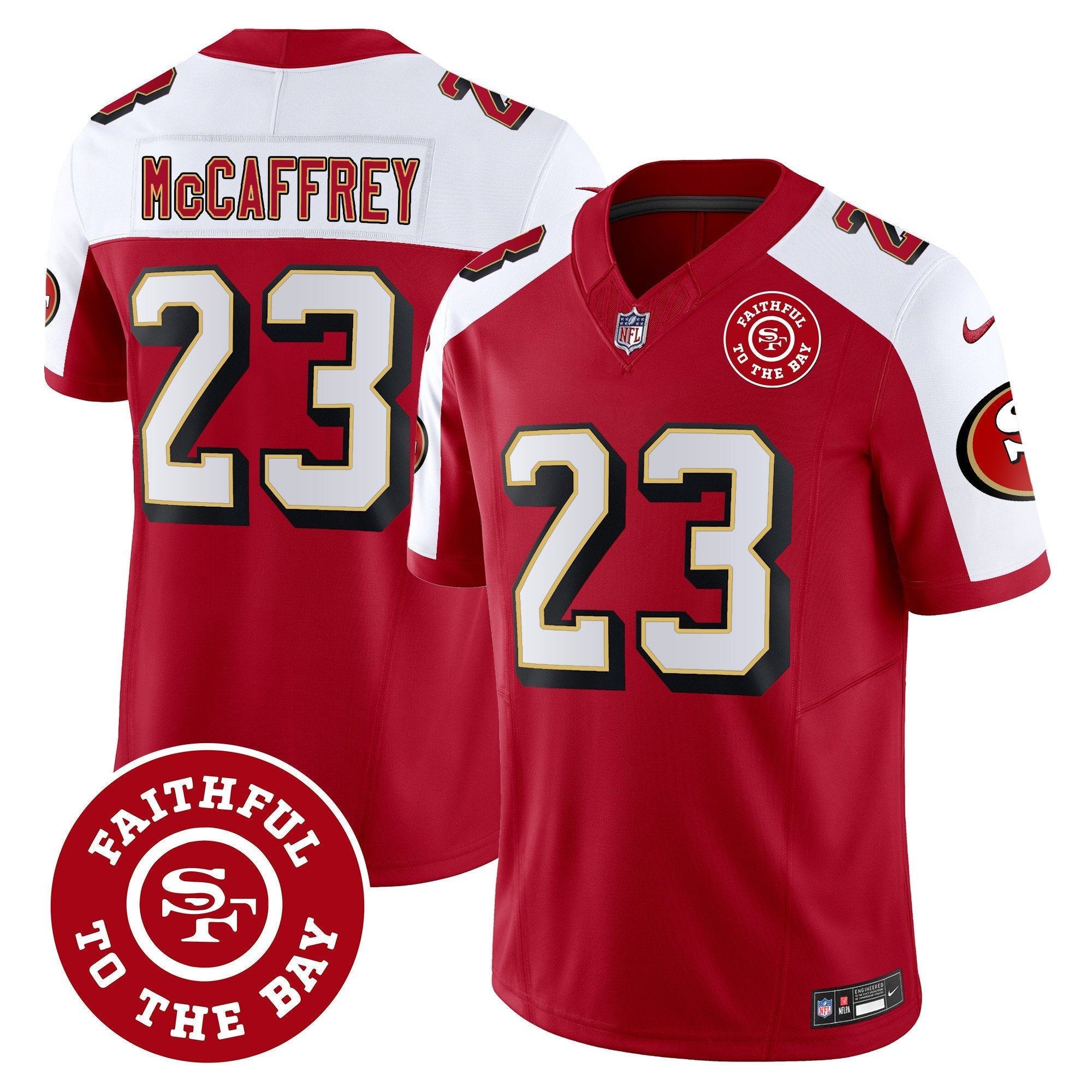 49ers Throwback Faithful To The Bay Patch Vapor Limited Jersey – All Stitched – Alternate – Christian McCaffrey Jersey