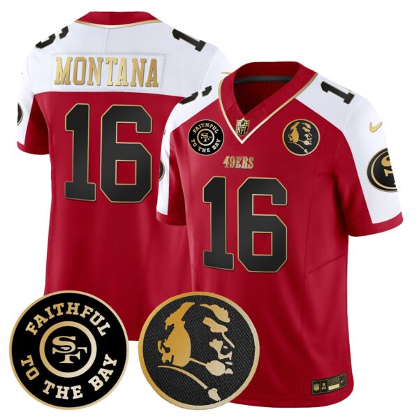 49ers Faithful & John Madden Patch Vapor Jersey – All Stitched – Alternate – Joe Montana Jersey