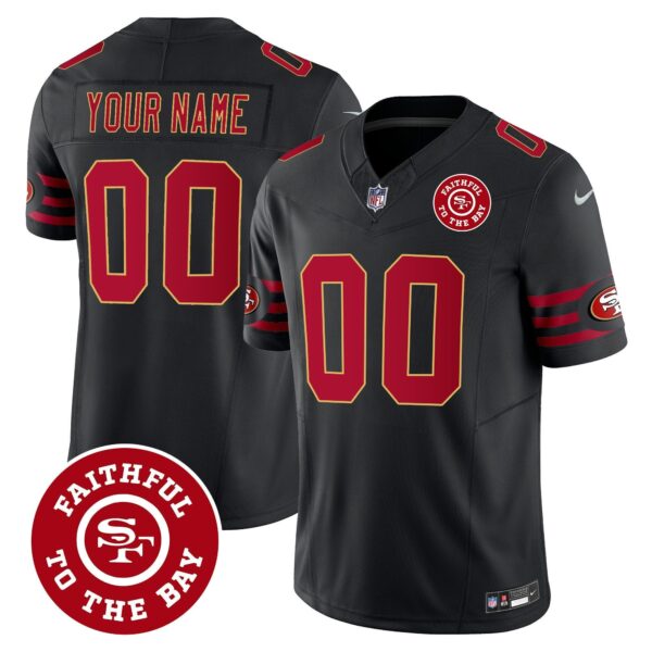 49ers Throwback Faithful To The Bay Patch Vapor Limited Custom Jersey – All Stitched – Black Jersey