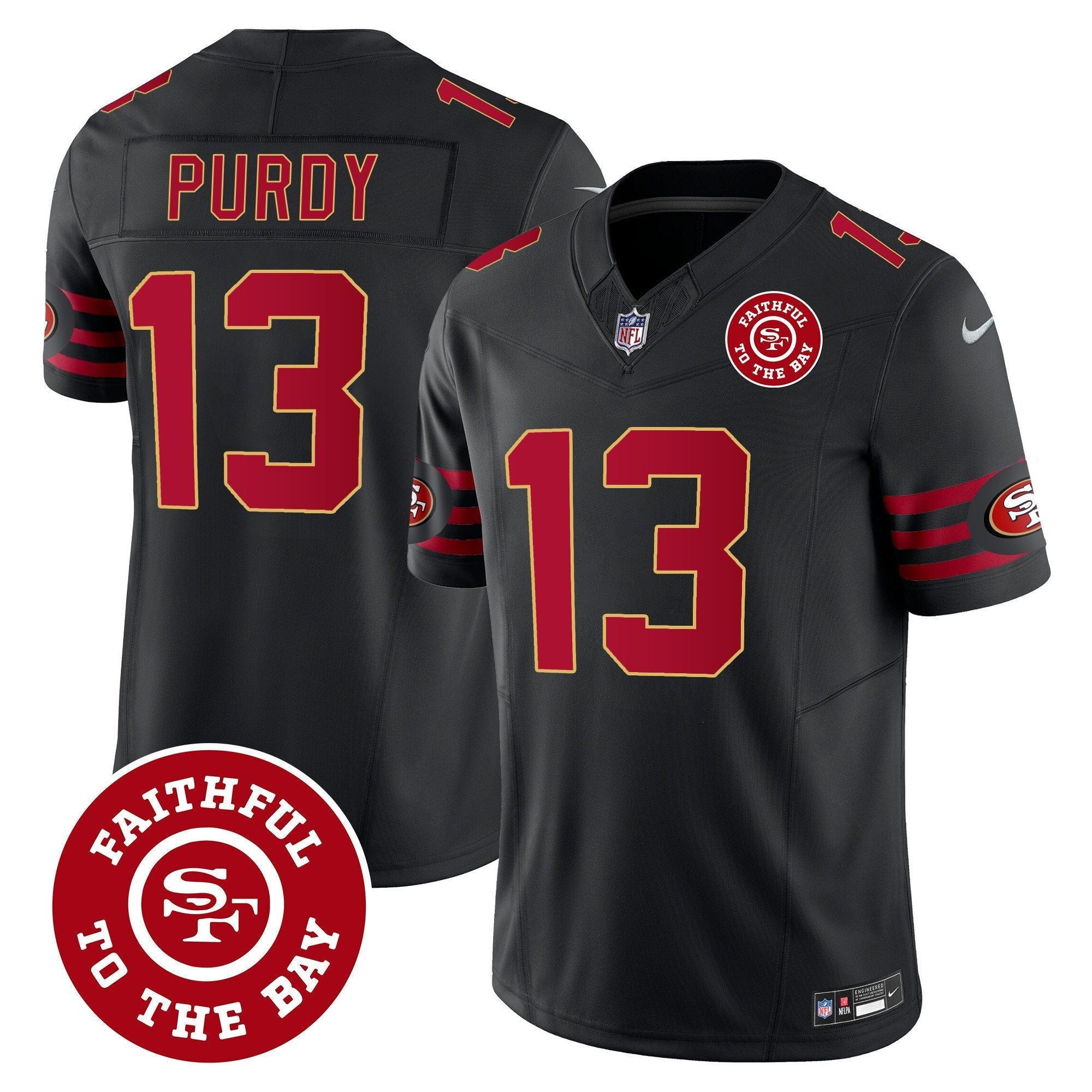 49ers Throwback Faithful To The Bay Patch Vapor Limited Jersey – All Stitched – Black – Brock Purdy Jersey