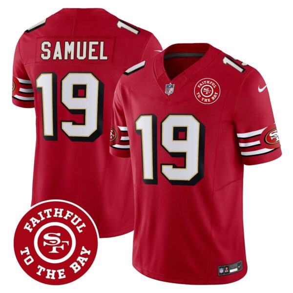 49ers Throwback Faithful To The Bay Patch Vapor Limited Jersey – All Stitched – Red – Deebo Samuel Jersey