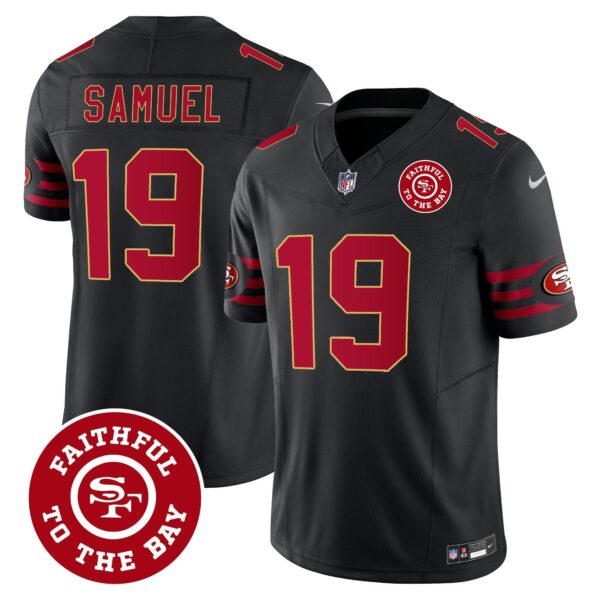 49ers Throwback Faithful To The Bay Patch Vapor Limited Jersey – All Stitched – Black – Deebo Samuel Jersey