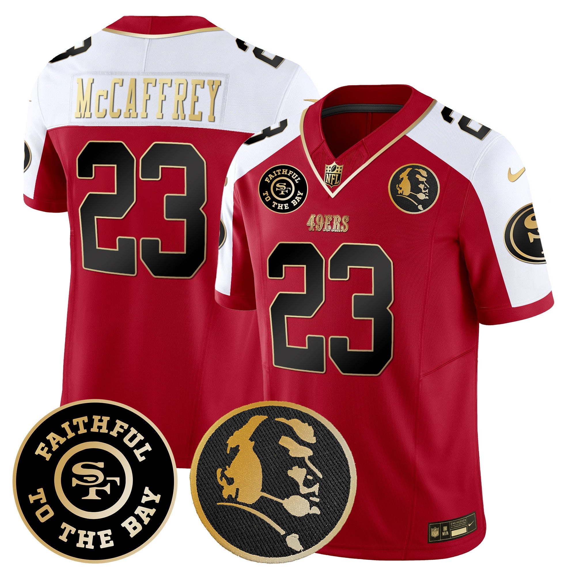 49ers Faithful & John Madden Patch Vapor Jersey – All Stitched – Alternate – Christian McCaffrey Jersey