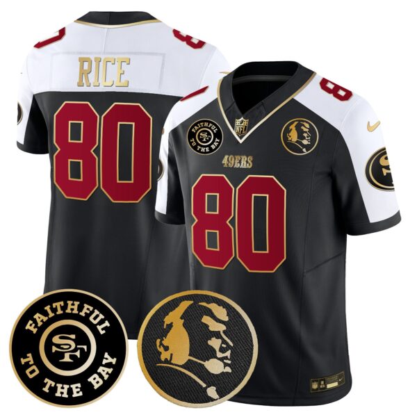 49ers Faithful & John Madden Patch Vapor Jersey – All Stitched – Black Alternate – Jerry Rice Jersey