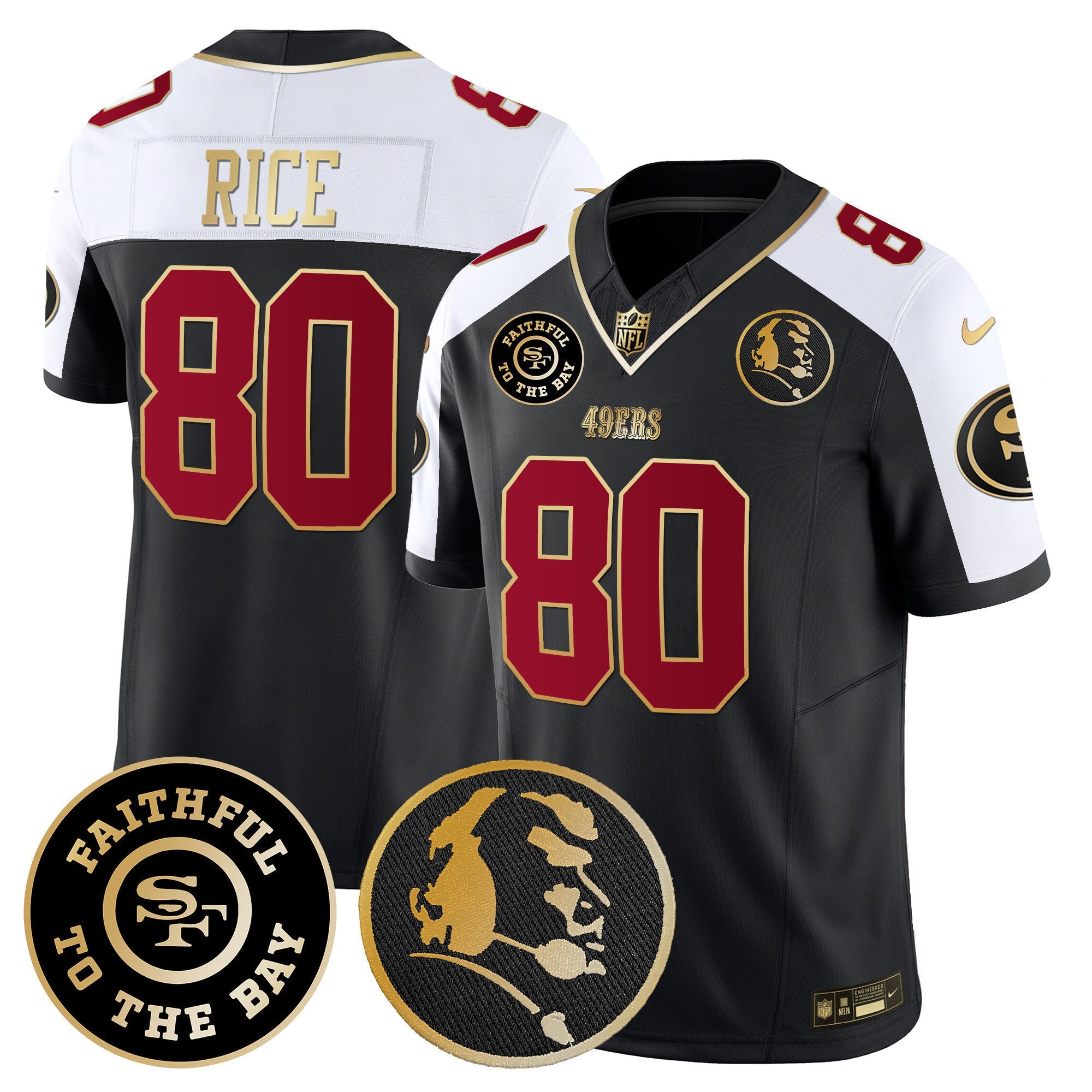 49ers Faithful & John Madden Patch Vapor Jersey – All Stitched – Black Alternate – Jerry Rice Jersey