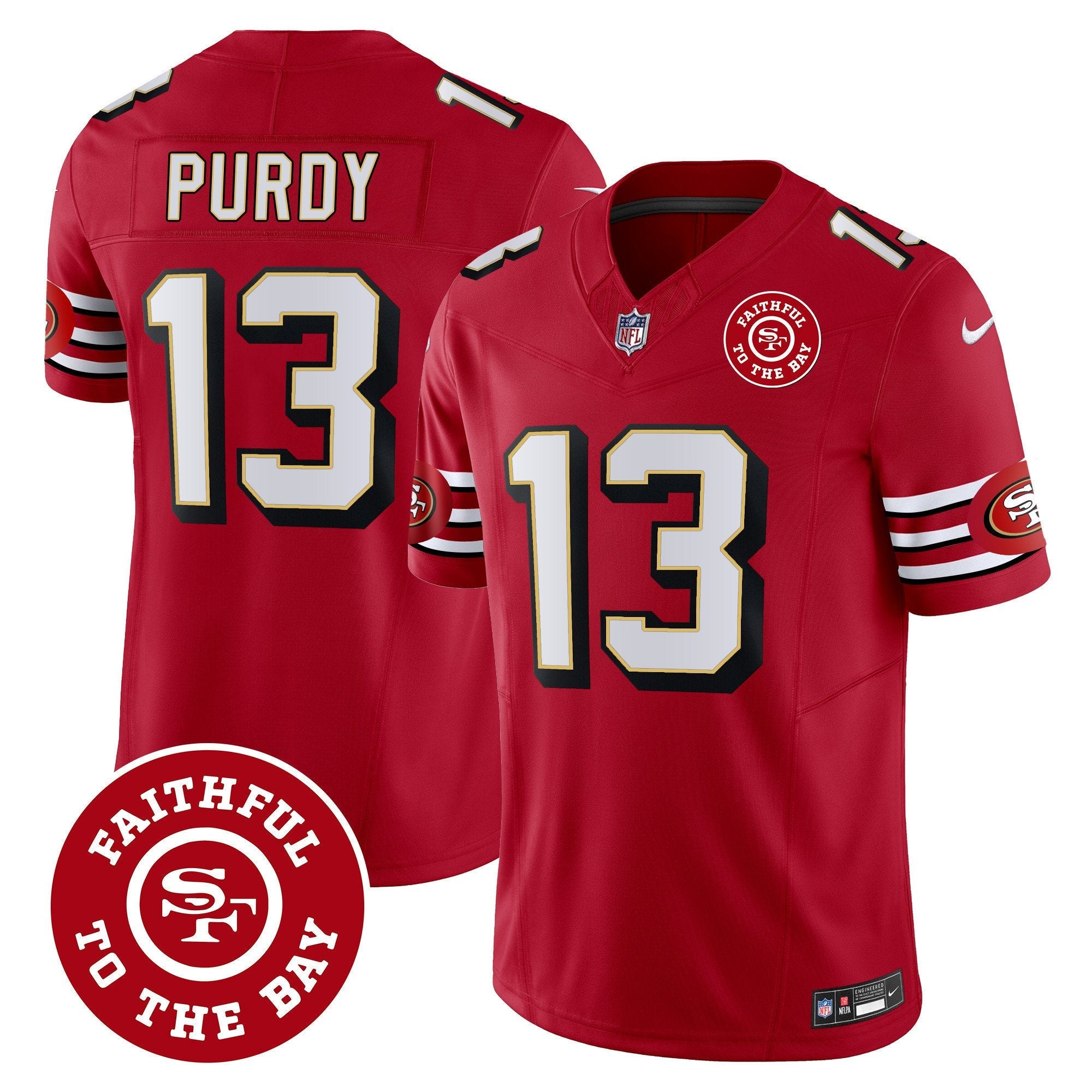 49ers Throwback Faithful To The Bay Patch Vapor Limited Jersey – All Stitched – Red – Brock Purdy Jersey