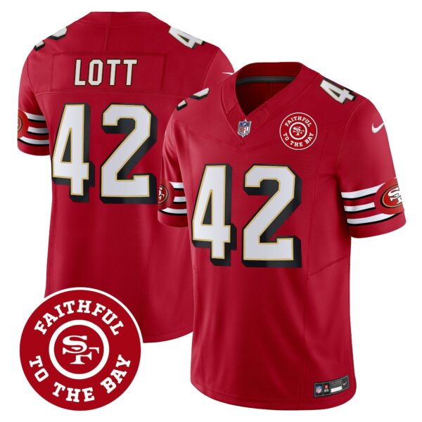 49ers Throwback Faithful To The Bay Patch Vapor Limited Jersey – All Stitched – Red – Ronnie Lott Jersey